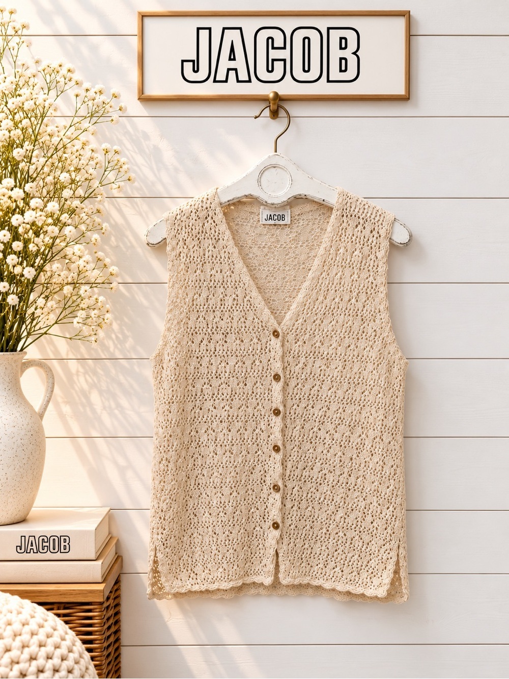 Jacob Vintage Crochet Vest – Cream – Size M